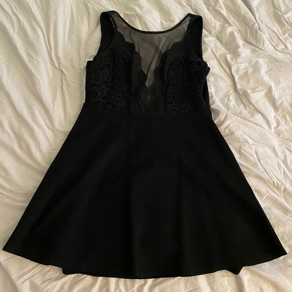 lulus black xl cocktail sheer front dress!